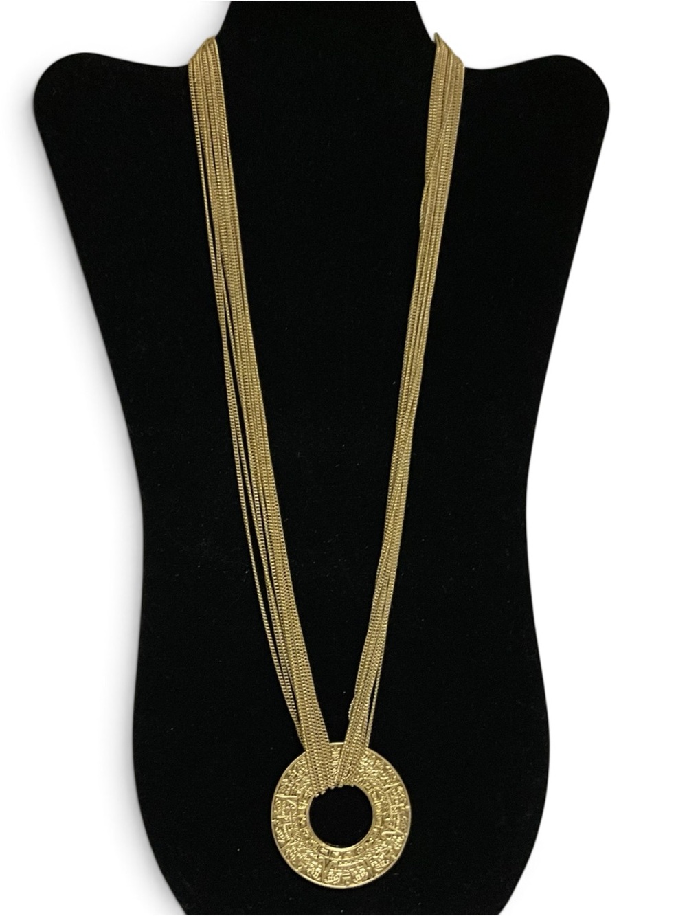 Nicole Miller Gold Tone Multi Strand Aztec Medallion Statement Necklace